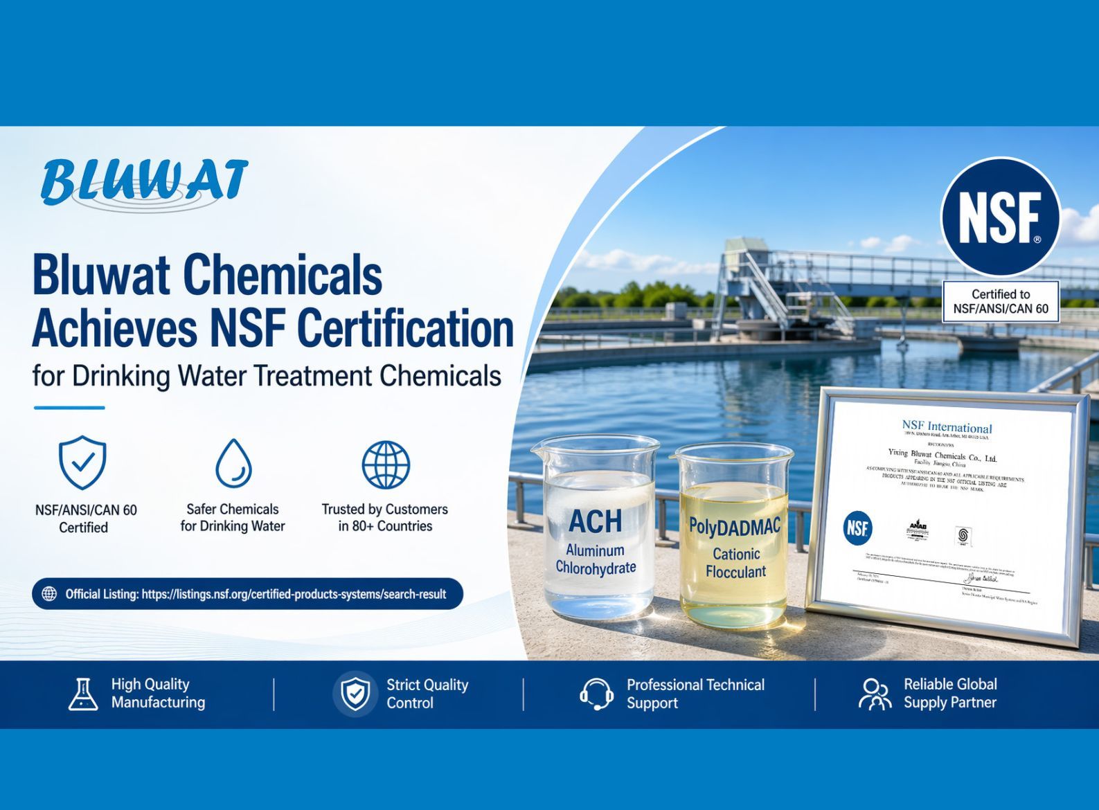 最新の企業ブログについて Bluwat Chemicals、飲料水処理用化学薬品のNSF認証を取得