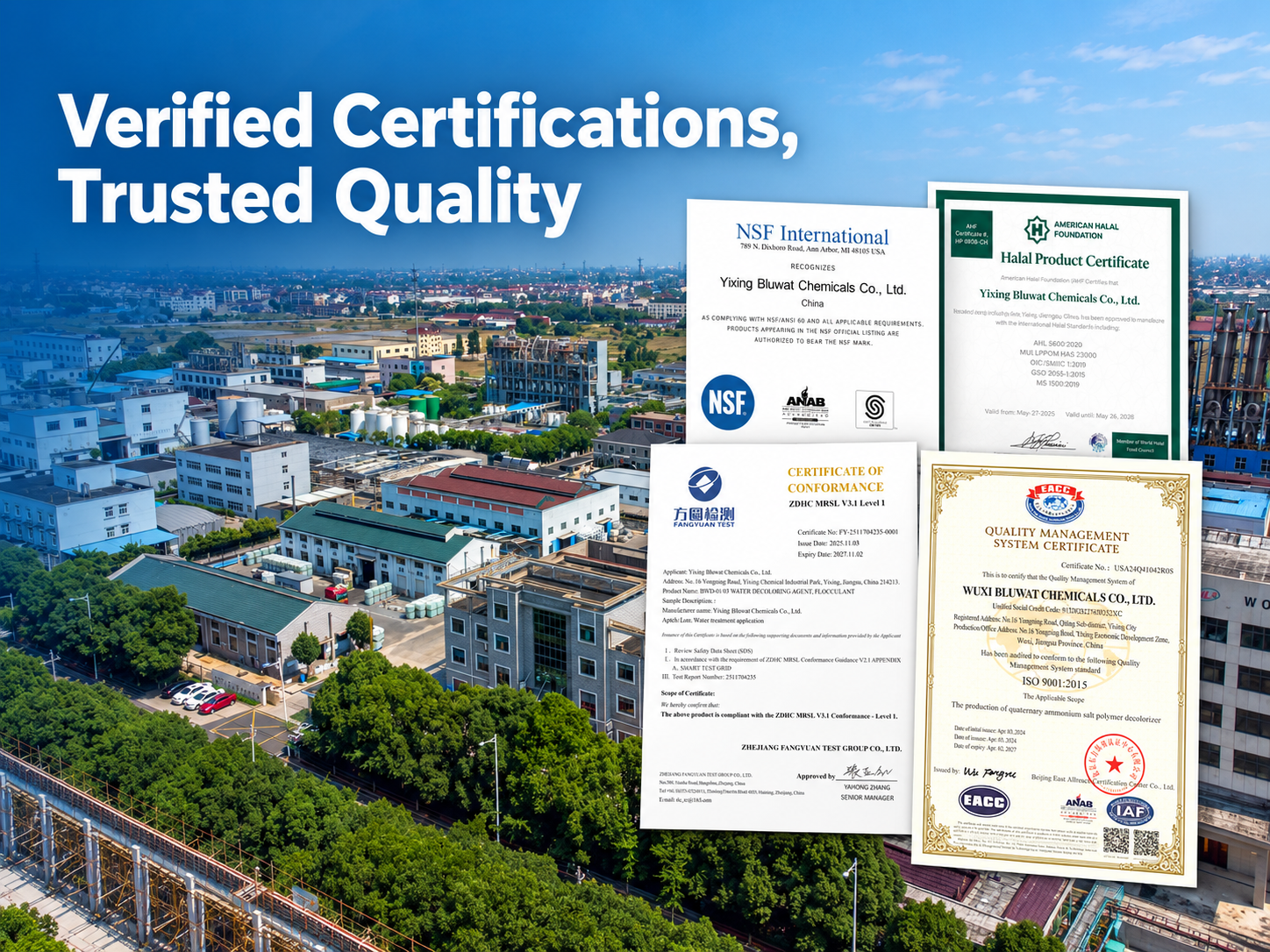 最新の企業ブログについて Bluwat Chemicals Strengthens Buyer Confidence with Verifiable NSF, Halal, ZDHC and ISO Credentials